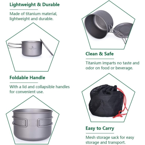 Boundless Voyage Outdoor 800ml Titanium Pot with Lid Collapsible | fits 230g gas