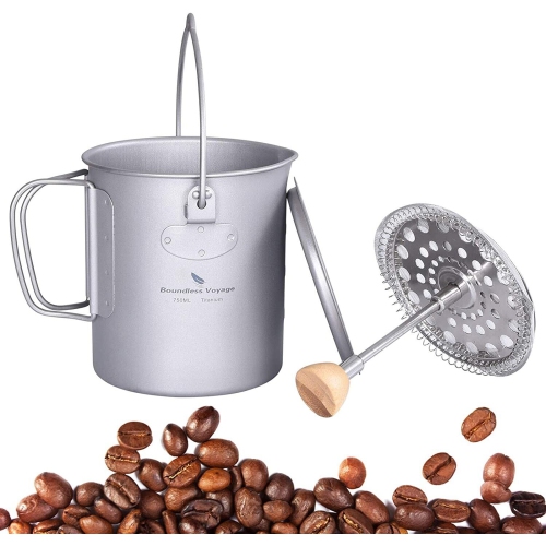 Image 1 of 8.. Boundless Voyage Titanium Camping French Press Coffee Mug | Outdoor Camp 750ml