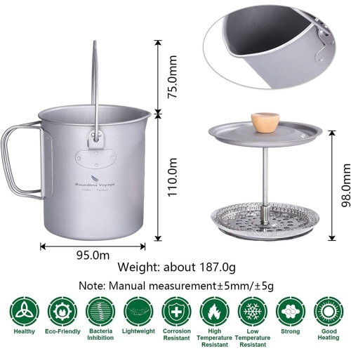Boundless Voyage Titanium Camping French Press Coffee Mug | Outdoor Camp 750ml