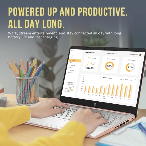 HP Stream 14" HD BrightView Laptop, Intel Celeron N4120, 416GB Storage, 16GB RAM, Intel UHD Graphics, 1 Year Office 365, Win 11 S, Gold