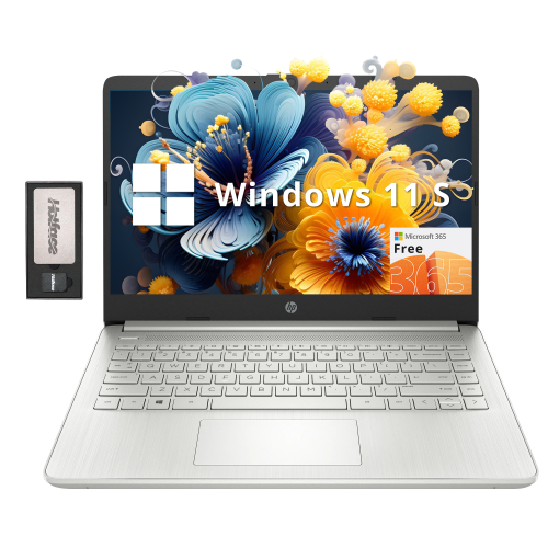 HP Stream 14" HD BrightView Laptop, Intel Celeron N4120, 416GB Storage, 8GB RAM, Intel UHD Graphics, Silver, 1 Year Office 365, Win 11 S
