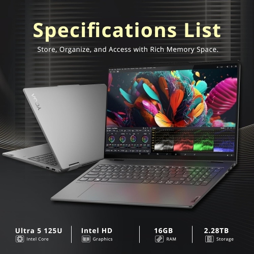 Lenovo Yoga 7i 2-in-1 16" 2K Touchscreen Laptop, Intel Ultra 5 125U, 2.28TB Storage(2TB SSD +288GB Docking Station Set), 16GB LPDDR5X, Backlit