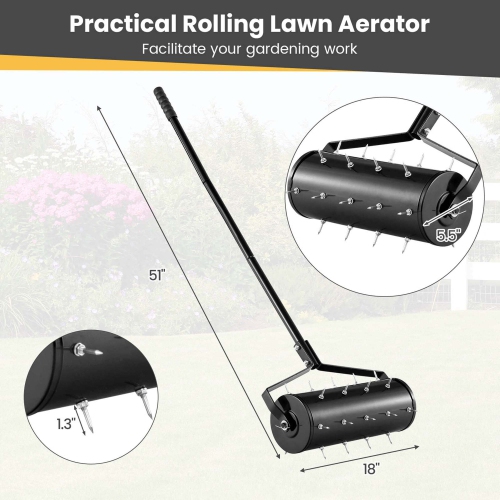 Costway 18" Manual Lawn Aerator Grass Aeration Tool Filled with Sand or Stone with Handle