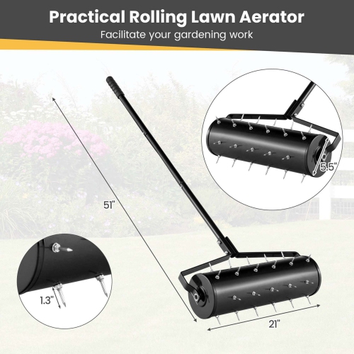 Costway 21" Manual Lawn Aerator Grass Aeration Tool Filled with Sand or Stone with Handle