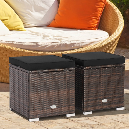 Costway – Tabouret de patio en rotin avec siège et table d’appoint, 2pcs, pieds, coussins
