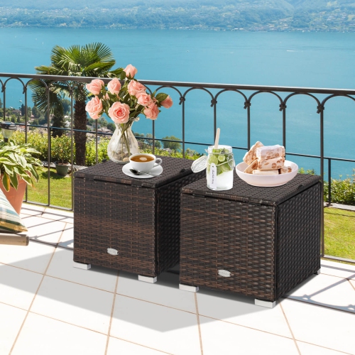 Costway – Tabouret de patio en rotin avec siège et table d’appoint, 2pcs, pieds, coussins