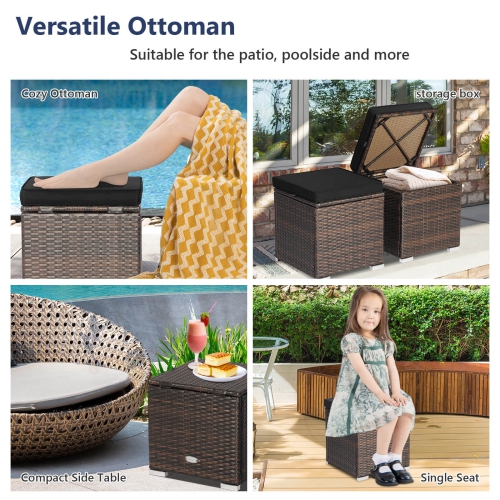 Costway – Tabouret de patio en rotin avec siège et table d’appoint, 2pcs, pieds, coussins