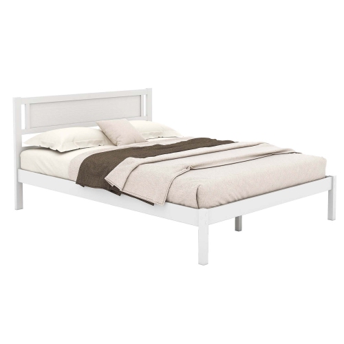 COSTWAY  Full Wooden Platform Bed With 12 Slats Headboard & Under Bed Storage White