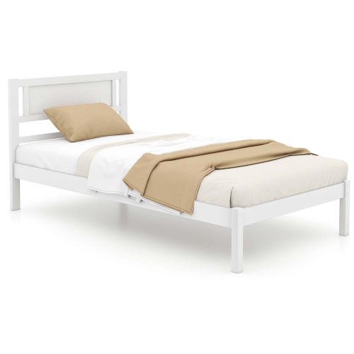 COSTWAY  Twin Wooden Platform Bed With 12 Slats Headboard & Under Bed Storage In White