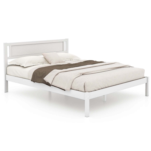 Costway Queen Wooden Platform Bed with 12 Slats Headboard & Under Bed Storage White