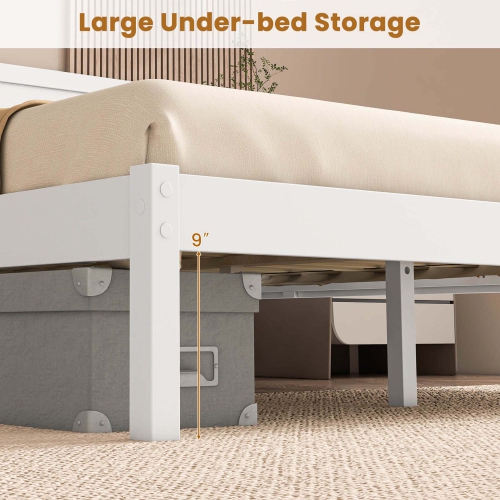 Costway Queen Wooden Platform Bed with 12 Slats Headboard & Under Bed Storage White