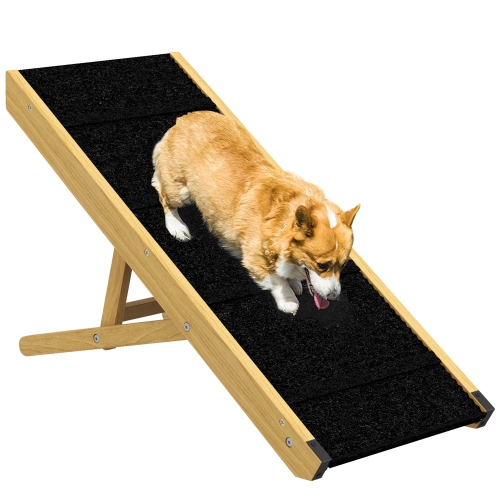 PAWHUT  " Dog Ramp, 33"" Wooden Pet Ramp for Bed And Couch, Foldable Dog Ramp With 4-Level Adjustable Height for Small And Medium Dogs, Natural Wood"