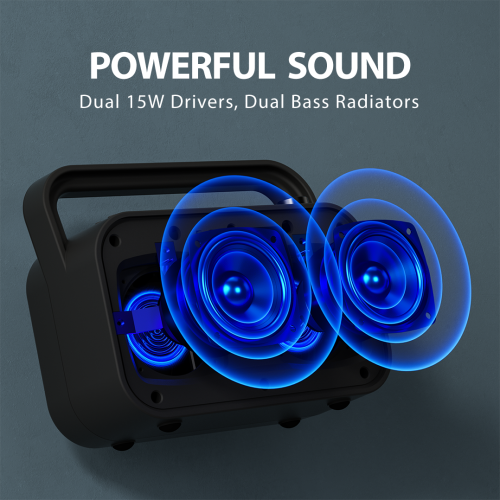 Avantree PowerByte - Portable Powerful 30W Stereo Bluetooth Speakers with Digital FM Radio & SD Card Player, 20hr Rechargeable Playtime, and Extended