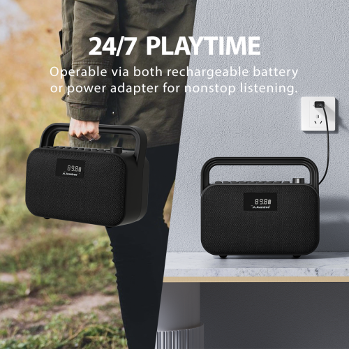 Avantree PowerByte - Portable Powerful 30W Stereo Bluetooth Speakers with Digital FM Radio & SD Card Player, 20hr Rechargeable Playtime, and Extended