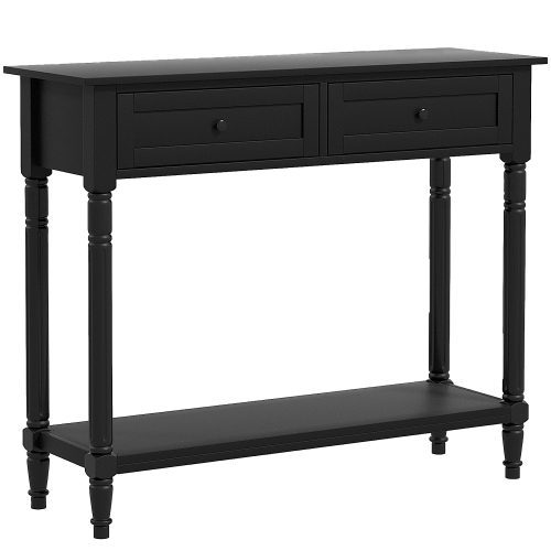 HOMCOM  35.8" Modern Console Table With Drawers, 2-Tier Entryway Table With Shelf And Turned Legs for Hallway, Living Room In Black