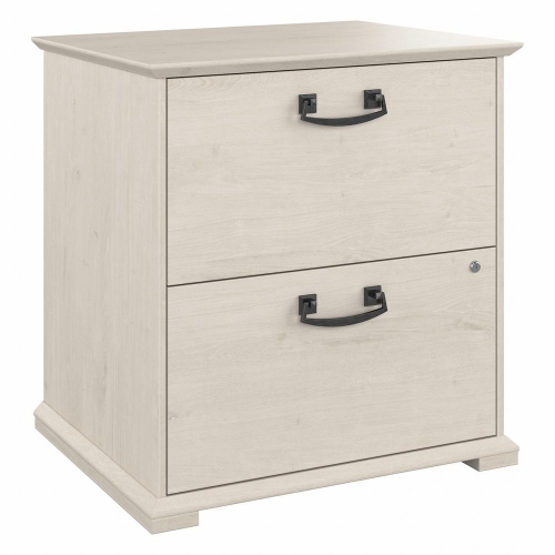 BUSH INDUSTRIES  Bush Furniture Homestead Farmhouse 2 Drawer Accent Cabinet, Linen Oak In White