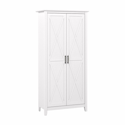 BUSH INDUSTRIES  Bush Furniture Key West Tall Storage Cabinet With Doors Pure Oak In White