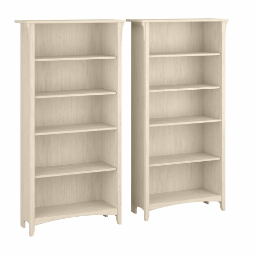 Image 1 de 5.. Grande bibliothèque à 5 tablettes Salinas de Bush Furniture - Ensemble de 2 en blanc antique