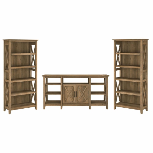 BUSH INDUSTRIES  Bush Furniture Key West Tall Tv Stand With Set Of 2 Bookcases, Reclaimed Pine