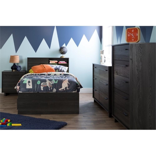 South Shore Storage Bed and Bookcase Headboard Set Gray Oak Fynn
