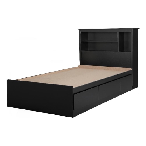 South Shore Mates Bed With Bookcase Headboard Set Pure Black Vito