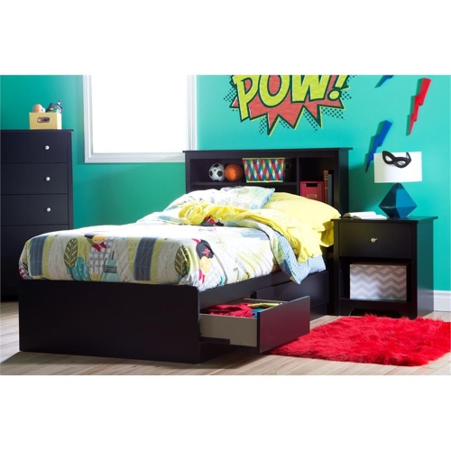 South Shore Mates Bed With Bookcase Headboard Set Pure Black Vito