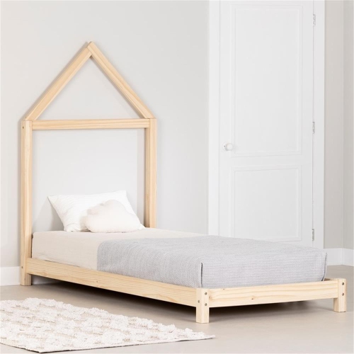 South Shore Sweedi 42.5"W Wood Bed with House Frame Headboard in Natural/Beige