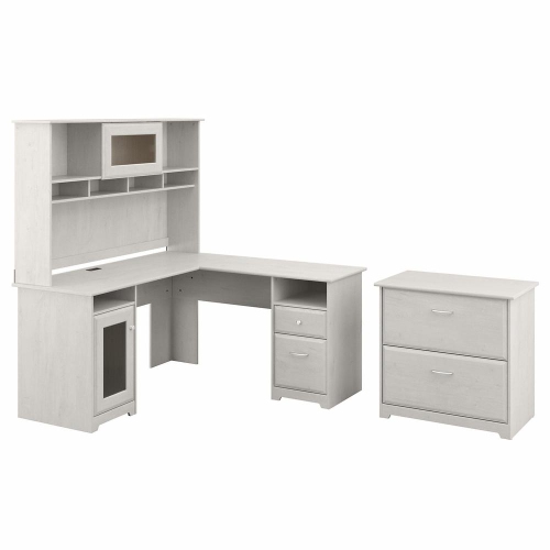 BUSH INDUSTRIES  Bush Furniture Cabot 60W L Shaped Computer Desk With Hutch & Lateral File Cabinet