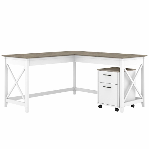 BUSH INDUSTRIES  Bush Furniture Key West 60W, L Shaped Desk With 2 Drawer Mobile File Cabinet