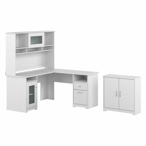 Bush Furniture Cabot 60W L Shaped Computer Desk with Hutch and Small Storage Cabinet, White