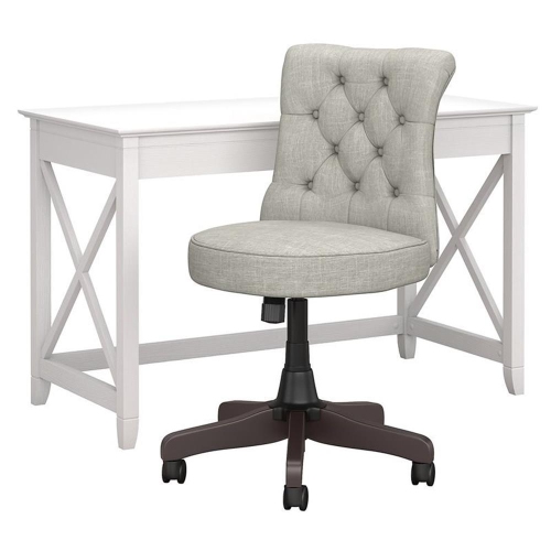 BUSH  Key West Engineered Wood Writing Desk With Office Chair In In White