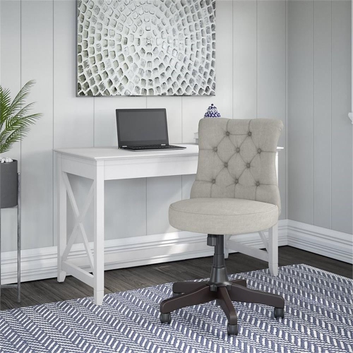 Bush Key West Engineered Wood Writing Desk with Office Chair in White