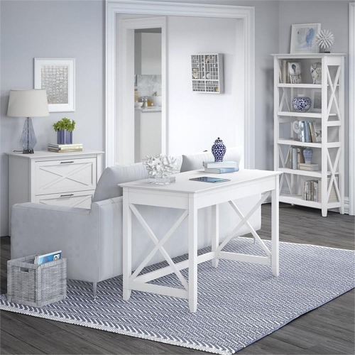 Bush Furniture Key West 48W Writing Desk with Lateral File Cabinet and Bookcase