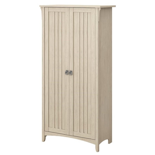 BUSH  Furniture Salinas Tall Storage Cabinet With Doors In Antique In White