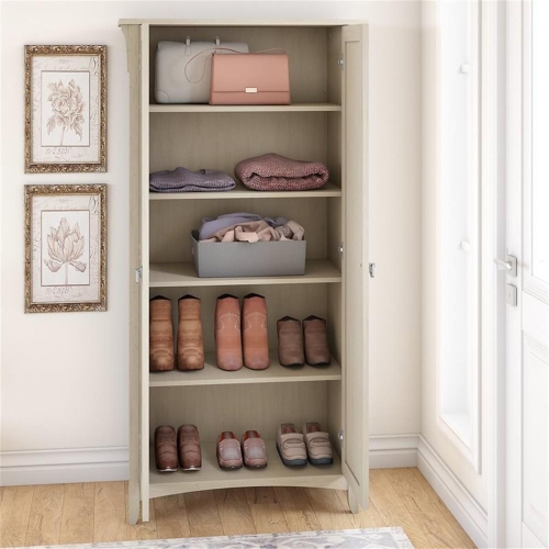 Bush Furniture Salinas Tall Storage Cabinet with Doors in Antique White