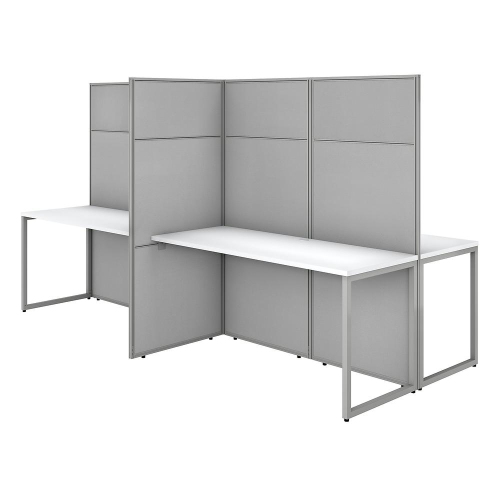 Bush Business – poste de travail de bureau pour 4&nbsp;personnes 60&nbsp;W, 66H panneaux, tissu blanc pur/gris argenté