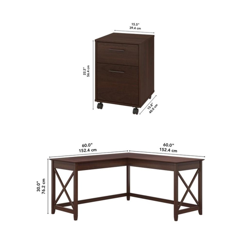 Bush Furniture Key West 60W L Shaped Desk with 2 Drawer Lateral File Cabinet