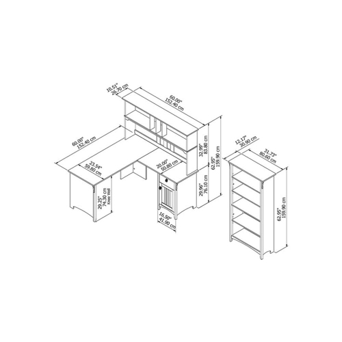 Salinas L Shaped Desk with Hutch and Bookcase in Antique White - Engineered Wood