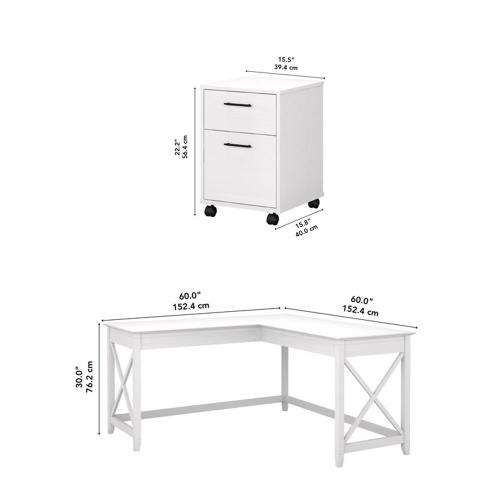 Bush Furniture Key West 60W L Shaped Desk with 2 Drawer File Cabinet