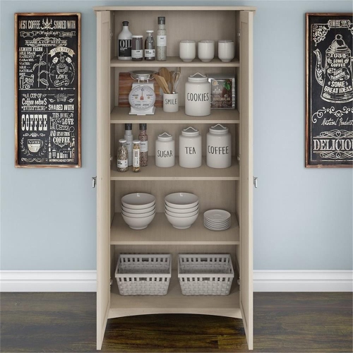 Bush Furniture Salinas Kitchen Pantry Cabinet with Doors in Antique White