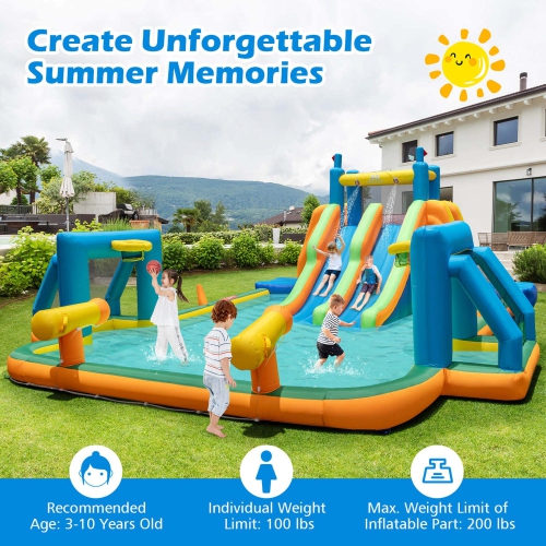 Costway Inflatable Water Slide with 2 Long Slides Pool Climbing Walls Blower Excluded