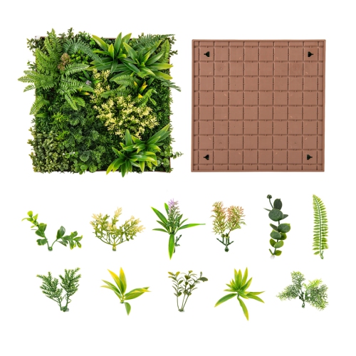 COSTWAY  2 Pack Square Framed Artificial Foliage Wall Art With11 Types Of Mixed Faux Plants