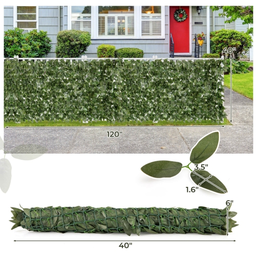 Costway 120" x 40" Artificial Lily Leaf Privacy Fence Sun-protective Greenery Backdrop