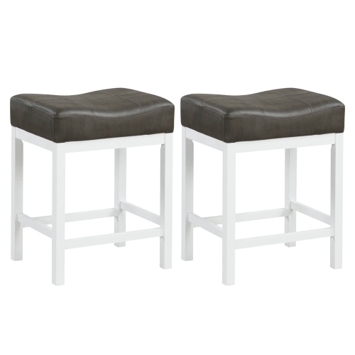 COSTWAY  24.5" Bar Stool Set Of 2 With Solid Rubber Wood Frame Humanized Footrest Kitchen