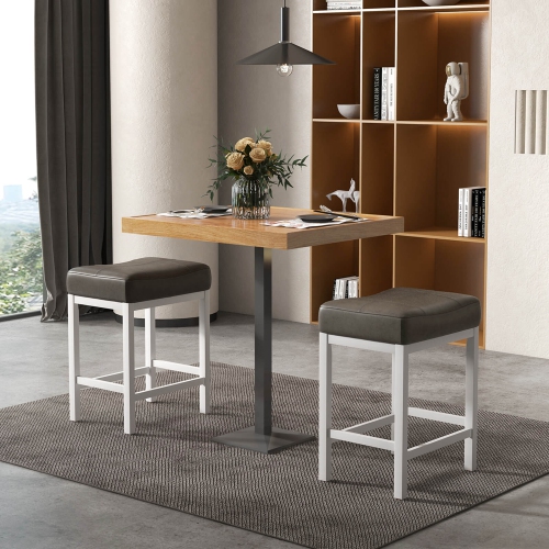 Costway 24.5" Bar Stool Set of 2 with Solid Rubber Wood Frame Humanized Footrest Kitchen