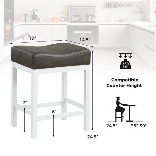 Costway 24.5" Bar Stool Set of 2 with Solid Rubber Wood Frame Humanized Footrest Kitchen