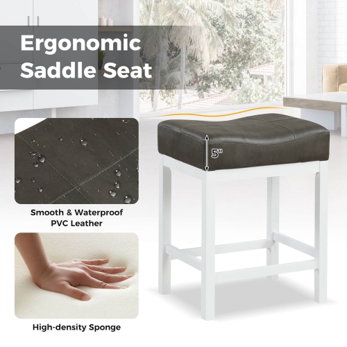 Costway 24.5" Bar Stool Set of 2 with Solid Rubber Wood Frame Humanized Footrest Kitchen