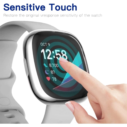 Compatible with Fitbit Sense 2 / Fitbit Versa 4 Case with Screen Protector, 3 Pack Full Coverage Soft TPU