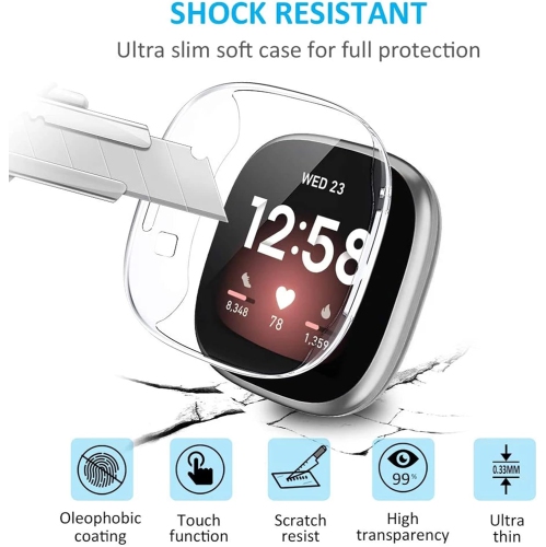 Compatible with Fitbit Sense 2 / Fitbit Versa 4 Case with Screen Protector, 3 Pack Full Coverage Soft TPU