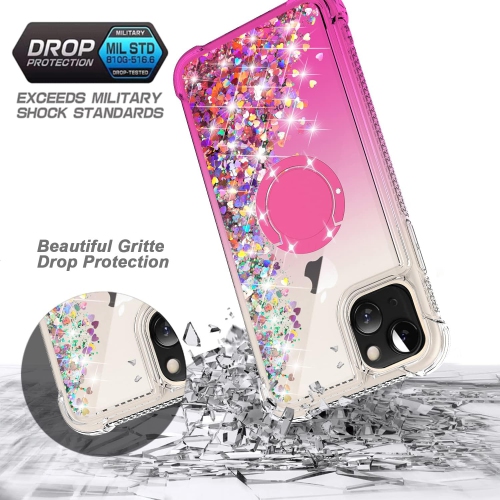 Pour étui iPhone 13, étui protecteur en TPUR liquide flottant scintillant coloré et mobile Bling